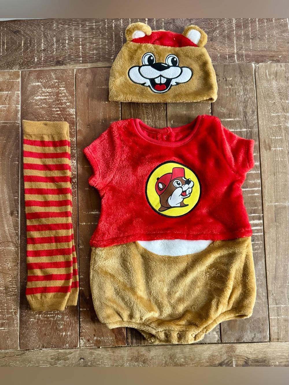Buc-ee's Beaver Red & Tan Plush Infant Costume Set 18 mo